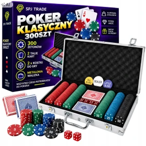 Zestaw do pokera 300 żetonów, 2 talie kart, kostki, walizka
