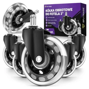 Kółka kauczukowe do fotela biurowego 75 mm, trzpień 10 mm, 5 szt