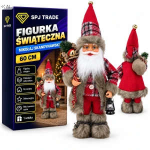 Figurka Święty Mikołaj, styl skandynawski, wysokość 60 cm