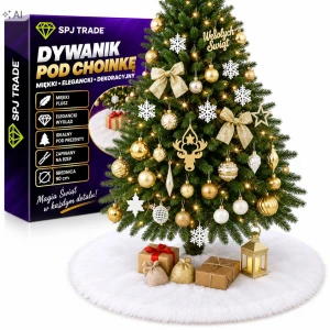 Dywanik pod choinkę okrągły 90 cm, pluszowy biały, zapinany