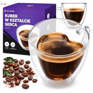 Kubek termiczny szklany z uchem w kształcie serca, 250 ml