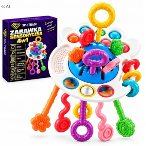 Ośmiornica sensoryczna 4w1, gryzak i grzechotka, od 12 m-cy