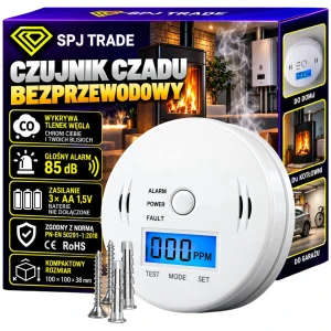 Czujnik tlenku węgla z wyświetlaczem LCD, 85 dB, na baterie