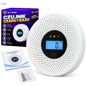 Czujnik tlenku węgla z LCD, alarm 50 ppm, zasilanie 3xAA