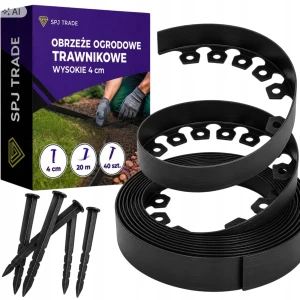 Obrzeże ogrodowe plastikowe czarne 20 m, wys. 4 cm, 40 kotew
