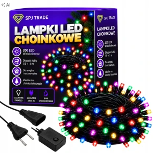Lampki choinkowe 200 LED, 16 m, wielokolorowe, wewnętrzne i zewnętrzne