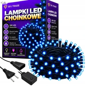 Lampki choinkowe 200 LED, 16 m, niebieskie, wewnętrzne i zewnętrzne
