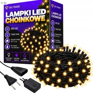 Lampki choinkowe 200 LED, 16 m, ciepły biały, wewnętrzne i zewnętrzne