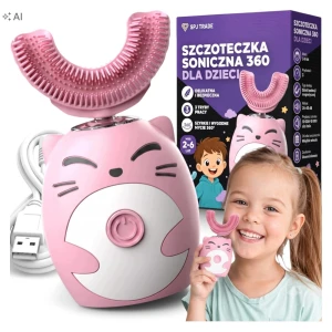 Szczoteczka soniczna do zębów dla dzieci 360°, różowa, timer 45 s
