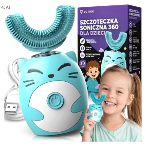 Szczoteczka soniczna do zębów dla dzieci 360°, niebieska, timer 45 s