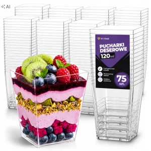 Pucharki do deserów plastikowe 120 ml, kwadratowe, 75 szt