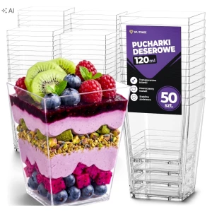 Pucharki do deserów plastikowe 120 ml, kwadratowe, 50 szt