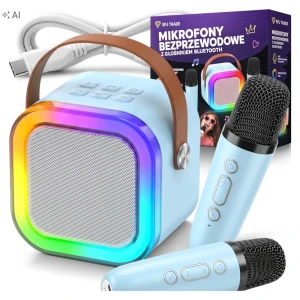 Zestaw karaoke, 2 mikrofony bezprzewodowe, głośnik bluetooth, LED