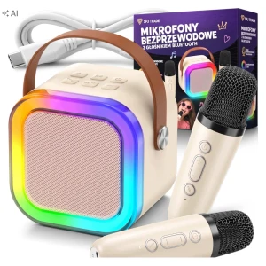 Zestaw karaoke, 2 mikrofony bezprzewodowe, głośnik bluetooth, LED