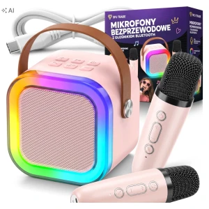 Zestaw karaoke, 2 mikrofony bezprzewodowe, głośnik bluetooth, LED