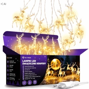 Lampki LED 10 reniferów 1,5 m ciepła biel na baterie