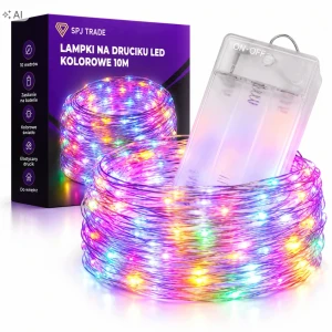 Lampki na druciku 100 LED 10 m multikolor na baterie