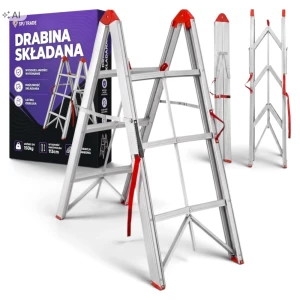 Drabina aluminiowa dwustronna 2x3 stopnie, udźwig 150 kg, 0,94 m