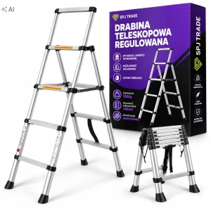 Drabina teleskopowa wolnostojąca 4+3 stopni, udźwig 150 kg, 1,4 m