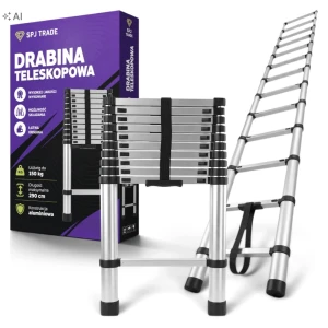 Drabina teleskopowa przystawna 10 stopni, udźwig 150 kg, 2,9 m