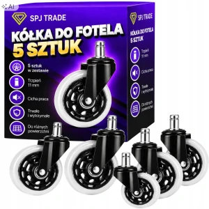 Kółka do fotela kauczukowe, 75 mm, trzpień 11 mm, 5 szt.