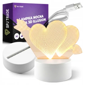 Lampa LED nocna 3D z efektem dwóch serc, zasilanie USB