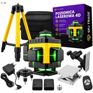 Poziomica laserowa 4D 16 linii 360°, zielony laser, ze statywem