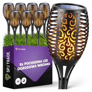 Lampa solarna ogrodowa pochodnia z efektem płomienia, 8 szt