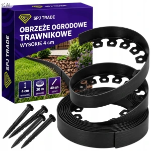 Obrzeże ogrodowe plastikowe czarne 20 m, wysokość 4 cm