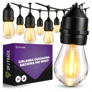 Girlanda ogrodowa 10 m, 10 żarówek LED E27, ciepła