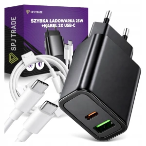 Ładowarka sieciowa 20W USB-C z kablem 1m, czarno-biała