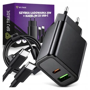 Ładowarka sieciowa 20W USB-C i USB-A z kablem 1m, czarna
