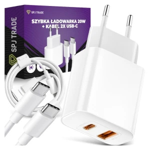 Ładowarka sieciowa 20W USB-C i USB-A z kablem 1m, biała