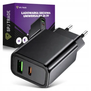Ładowarka sieciowa USB-C i USB-A, 20W, Quick Charge 3.0, czarna