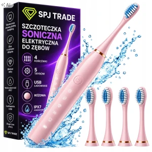 Szczoteczka soniczna elektryczna do zębów, 38000 ruchów/min, różowa, 4 końcówki