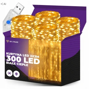 Kurtyna świetlna led 3x3 m, 300 diod, 8 trybów, zasilanie USB