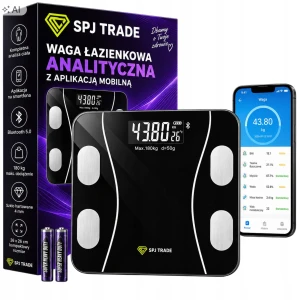 Waga łazienkowa analityczna do 180 kg, bluetooth, aplikacja