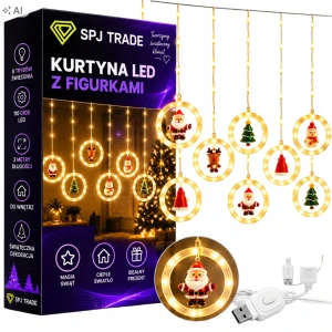 Kurtyna świetlna led 3 m, 110 diod, 10 figurek świątecznych