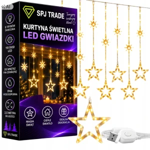 Kurtyna świetlna LED 110 diod, 2,5 m, 12 gwiazd, ciepła biała