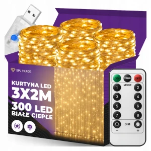 Kurtyna świetlna LED 300 diod, 3x2 m, z pilotem